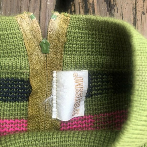Sweater Sportissimo Sz S M Crew Neck Pink Green Vintage 70s 80s Geometric Square - Picture 3 of 4